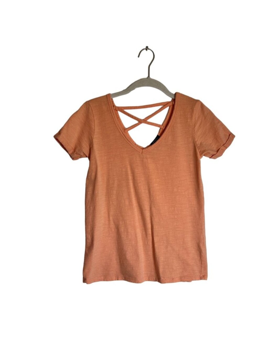 Splash Women's Short Sleeve Criss Cross Back Top in Orange - Size Small